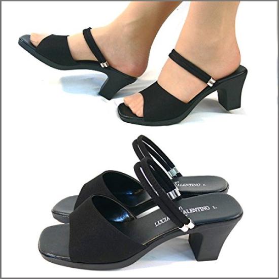 Сделано в Японии красивые офисные атласные большие [Luciano Valentino] каблуки 6,5 см, ноги, сандалии, черные, IM3903, женские, черные,
