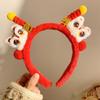 Embroidered Bow New Year Hair Hoop Lion Hanfu Hair Accessories Sweet Red Plush Headband  Kids