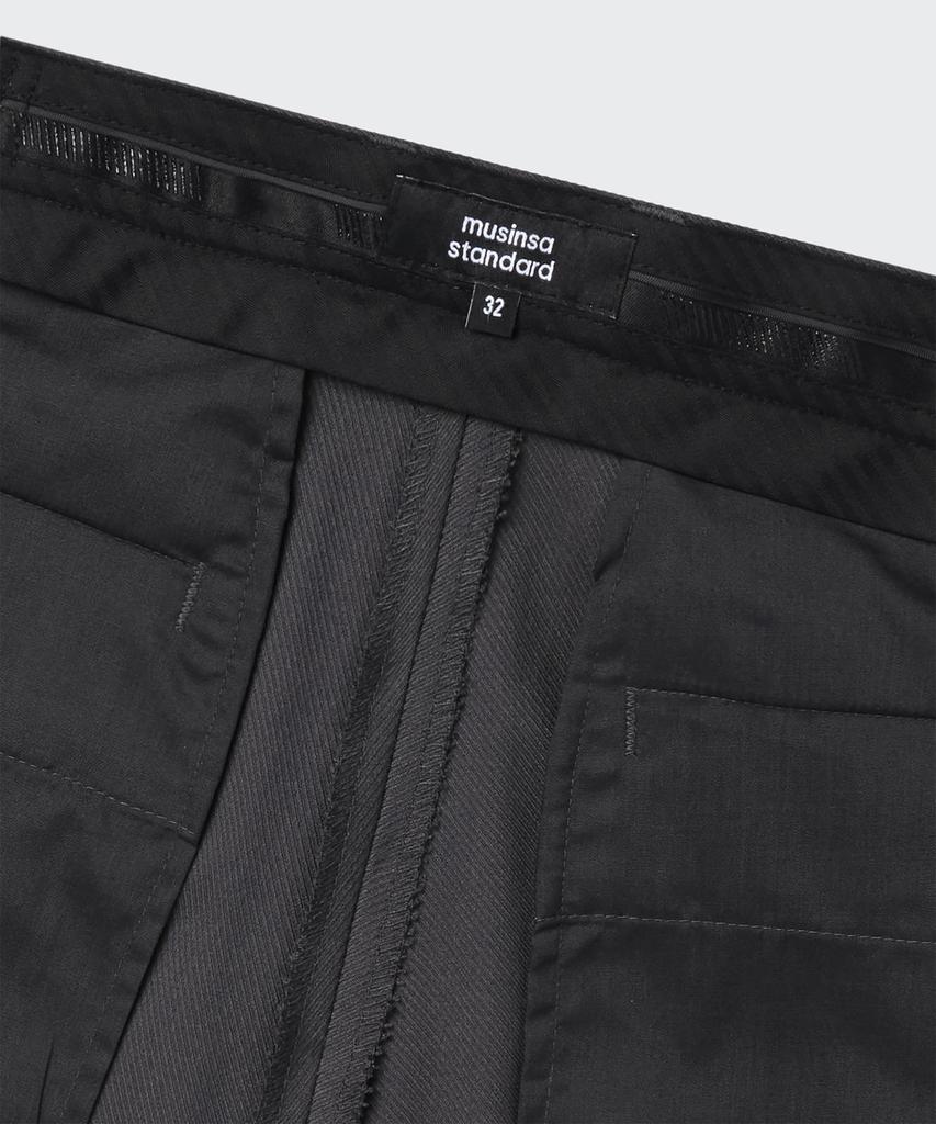 MUSINSA STANDARD Whipcord Wide Hidden Banding Half Slacks [Gray]