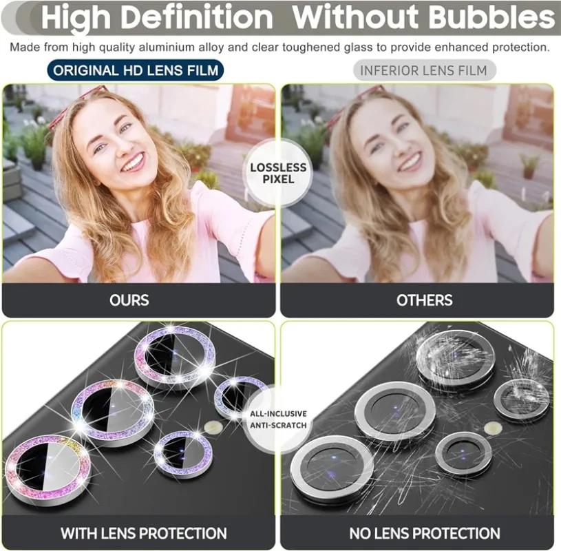 Блестящая защита объектива камеры с бриллиантами для Samsung Galaxy S23 Plus S24 Ultra S23Ultra S24Ultra, металлическое кольцо, крышка из закаленного стекла