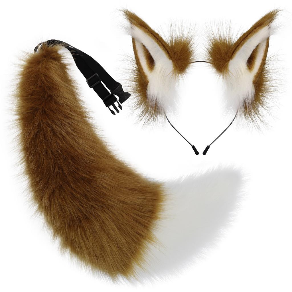 Animal ear headdress, animal tail comic exhibition cosplay props, plush fox ears headband, tail set, animal ear headband