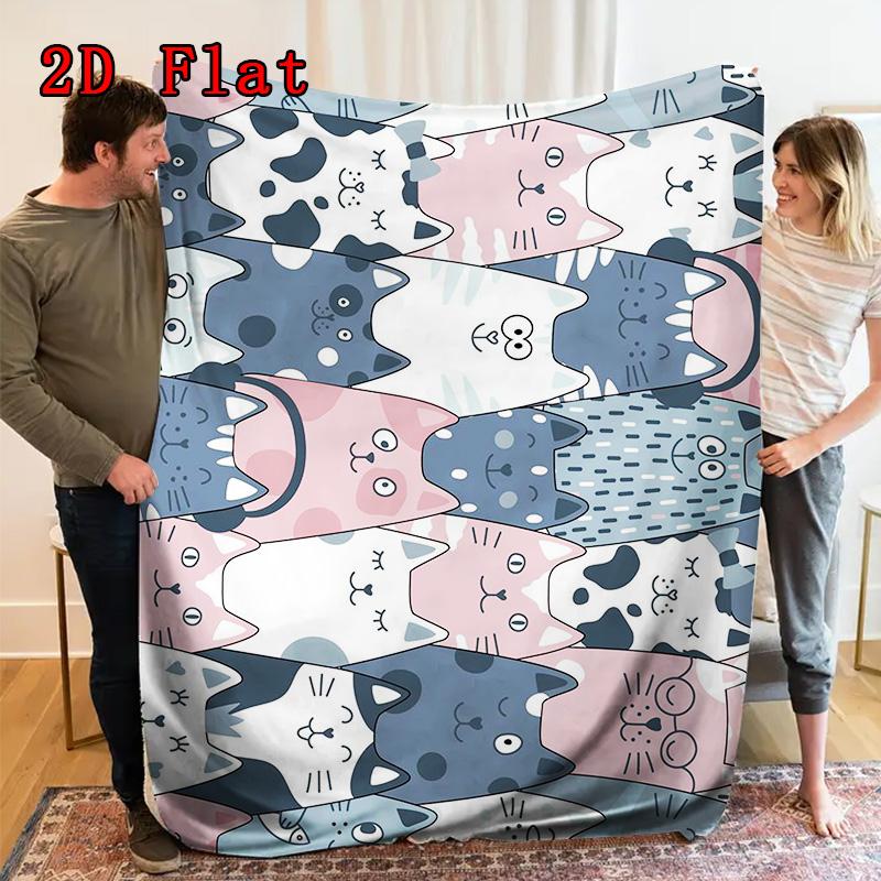 Cozy Cartoon Cats & Animal Alphabet Print 2D Flat Pattern Flannel Blanket High quality All Seasons Warmth and Comfort Perfect for Christmas Gifts.