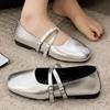 Мода 2025 Осень Французские балетки Мэри Джейн Мягкая подошва Удобные туфли-бобы Женские Ретро Серебристый Черный Дизайн Элегантная обувь