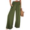 Fashion Loose Elastic Waist Women's Wide Leg Pants High Waist Casual Office Simple Office Trousers with Pockets Solid Color Elegant Clothing