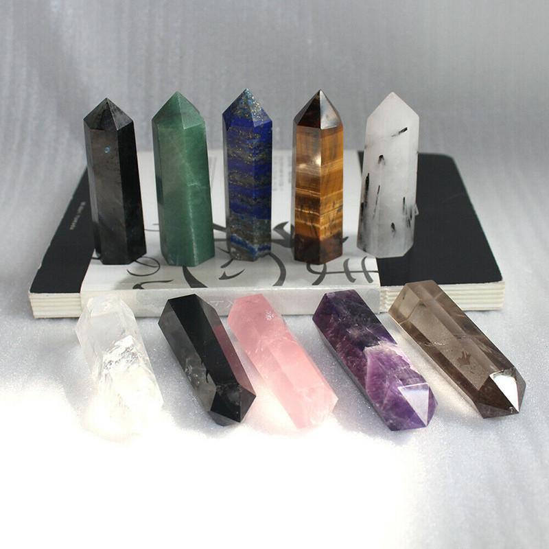 6070mm Natural Quartz Crystal Point Healing Obelisk Hexagonal Wand Decor Reiki