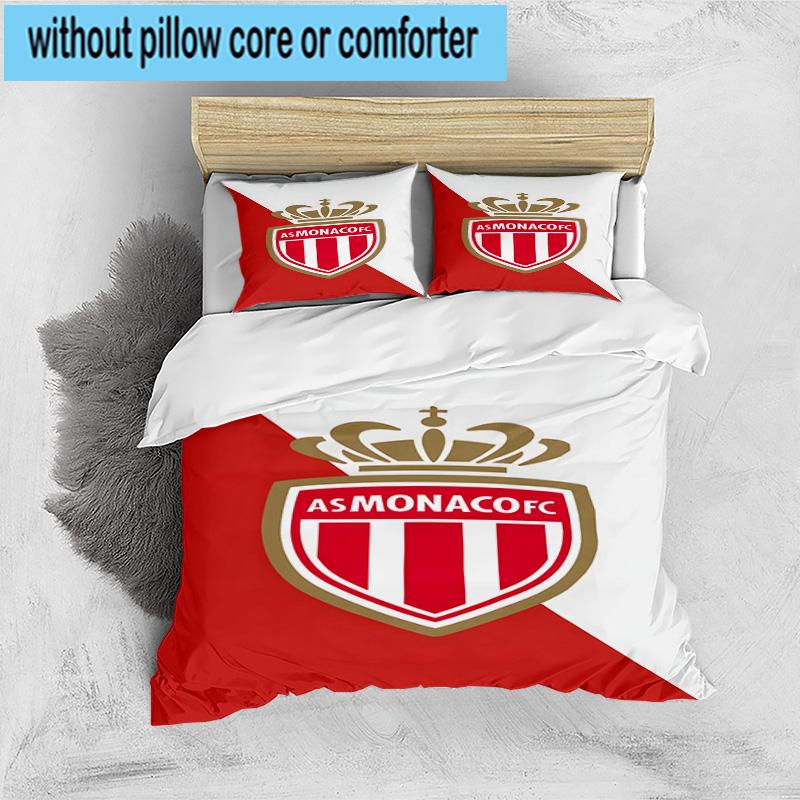 3pcs Monaco Football club Printed Bedding Set Duvet Cover Closure Includes 1 Duvet Cover & 2 Pillowcases Bedding Sets Home Decor Gifts