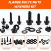 280PCS 10.9 Grade Black Flange Bolt Kit, M6x1.0 M8x1.25 M10x1.5 Hex Bolts Nuts Washers Set for Automotive (12-30mm)
