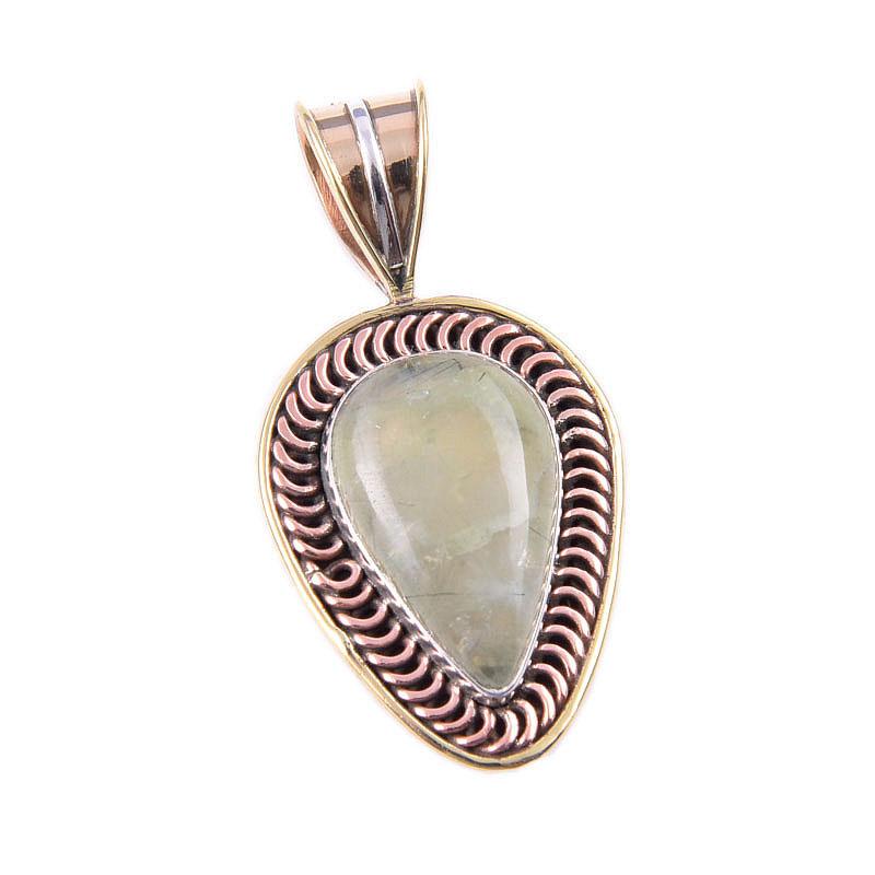 Natural Aquamarine Gemstone 925 Solid Sterling Silver TwoTone Pendant 1.50" S1V82