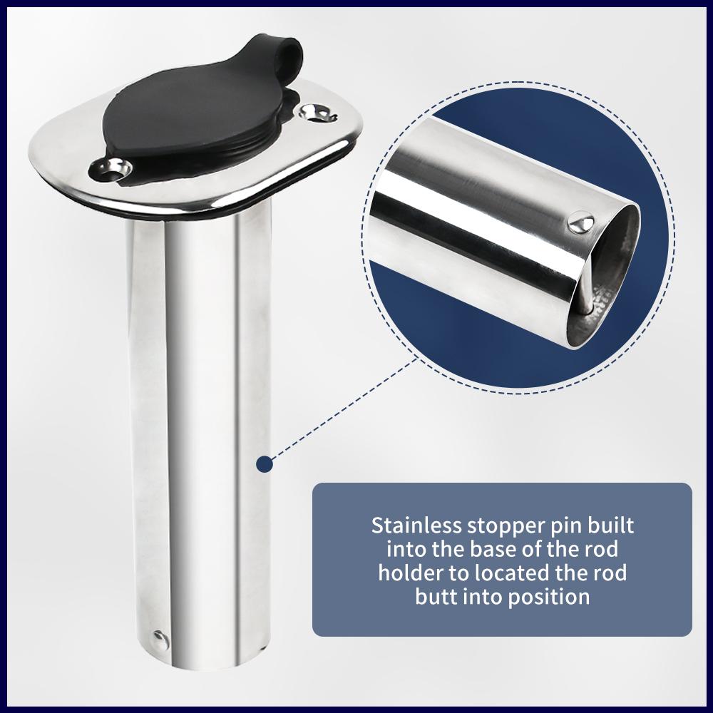 1pc Boat Flush Mount Fishing Rod Holder Marine Stainless Steel 15/30/90 Degree with PVC Cap Inner Tube Gasket Boat Hardware