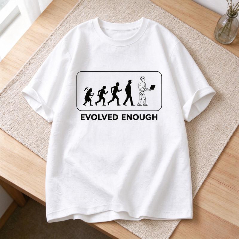 Funny Huunisex Evolution To Robot Graphic T Shirt Evolved Enough Slogan Tee Unisex Casual Tech Lover Short Sleeve Cotton Y2k Top