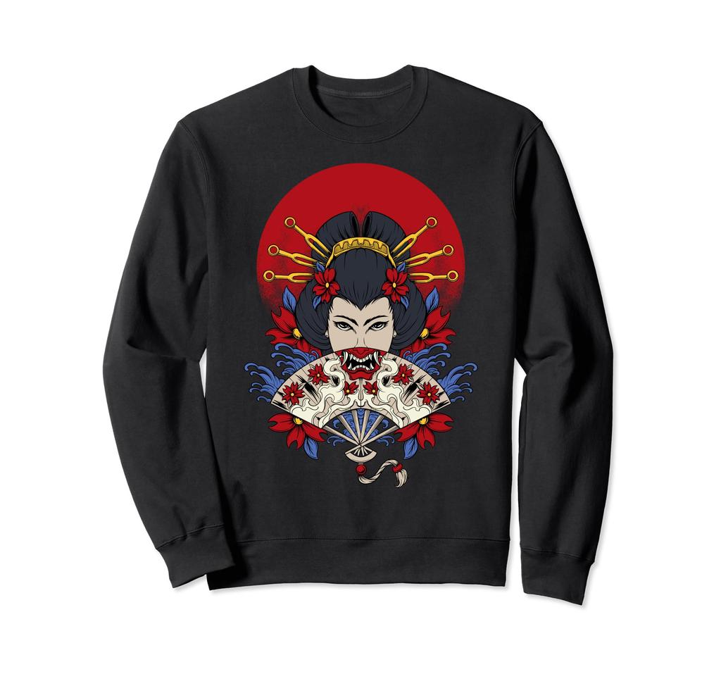 Japanese Geisha and Demon Folding Fan Sweatshirt