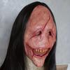 Red Face Long Hair Latex Demon Mask with Bared Teeth