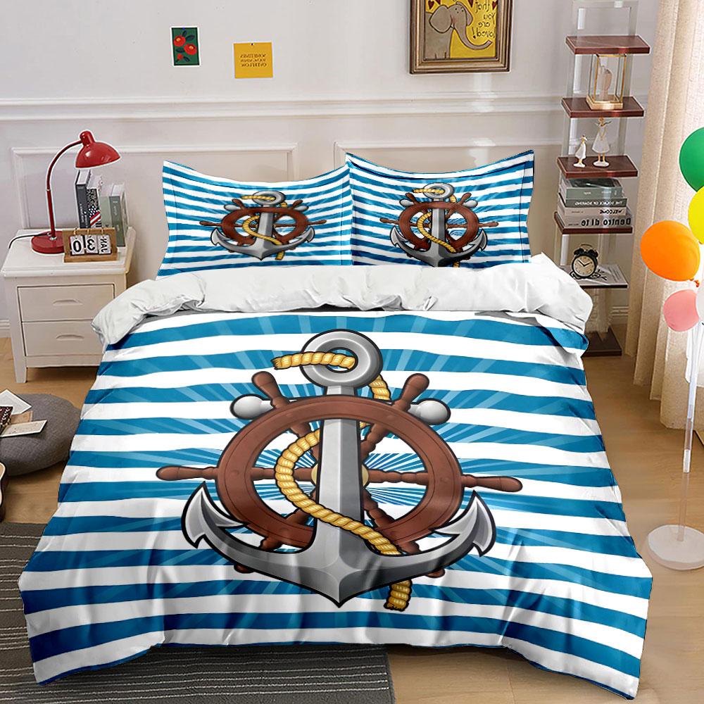 Nautical-Themed Anchor and Wheel Set Exquisite three-piece bedding set gift for kids and adults
