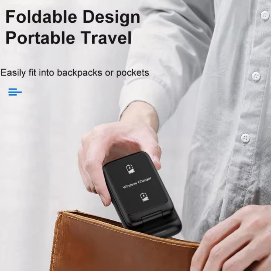 3 в 1 беспроводная зарядная подставка складная станция быстрой зарядки держатель телефона для iPhone 16 15 14 13 12 Pro Max Watch Airpods