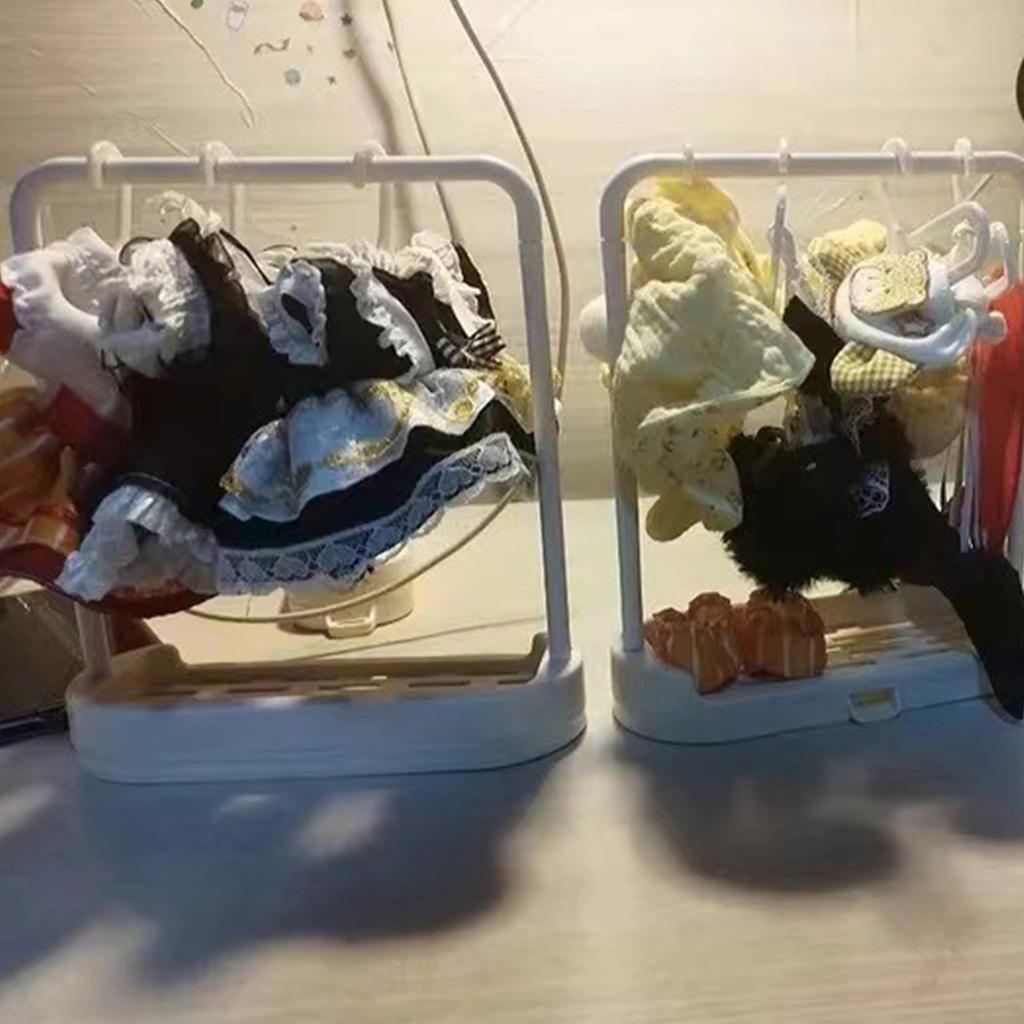 Small Clothes Hanger Organizers for 15cm 20cm Dolls With 10 Plastic Hangers Sturdy Dollhouse Furniture Toy Accessory