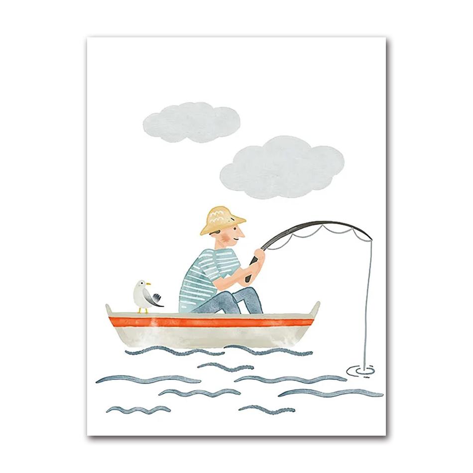 Sailboat Lighthouse Whale Seagull Shell Diver Posters Prints Canvas Painting Nordic Wall Art Pictures Kids Room Home Decor