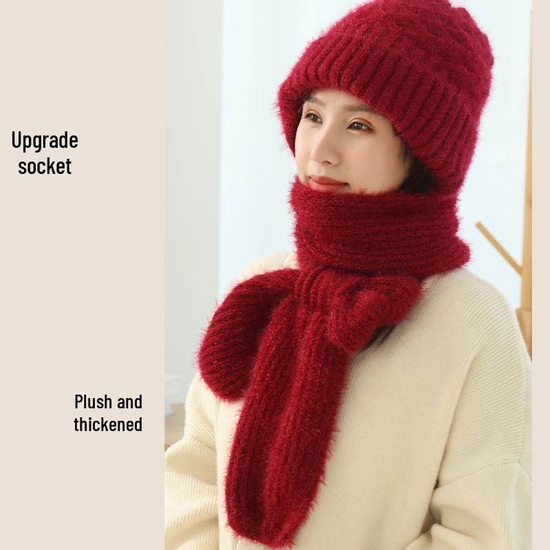 Women's Double-Layer Fleece-Lined Knit Hat & Scarf Combo - Warm Winter Wool Crochet Style