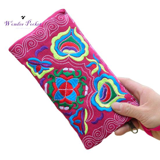 Women Ethnic Handmade Embroidered Wristlet Clutch Bag Zipper Purse Long Wallet