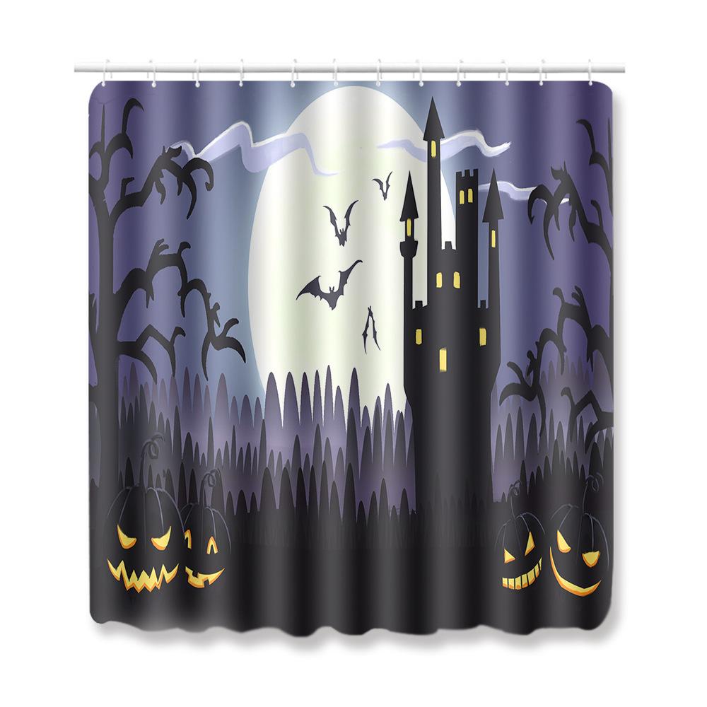 Halloween Shower Curtain Floor Mat Combination Four-Piece Set Bathroom Toilet Carpet Shower Room Foot Mat
