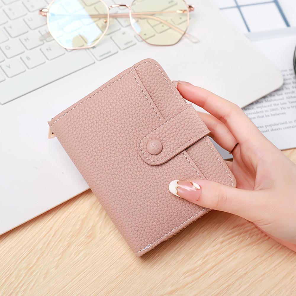 Pu Leather Women Short Wallet Lychee Pattern Bank/ID/Credit Card Holder Business Purse  Outdoor