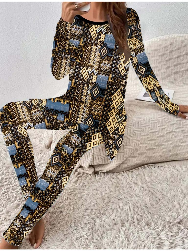 Евро-американская мода 3D-принт Женская футболка с длинным рукавом на все сезоны + Длинные брюки Набор из двух предметов. Идеальный подарок на Новый год и Рождество