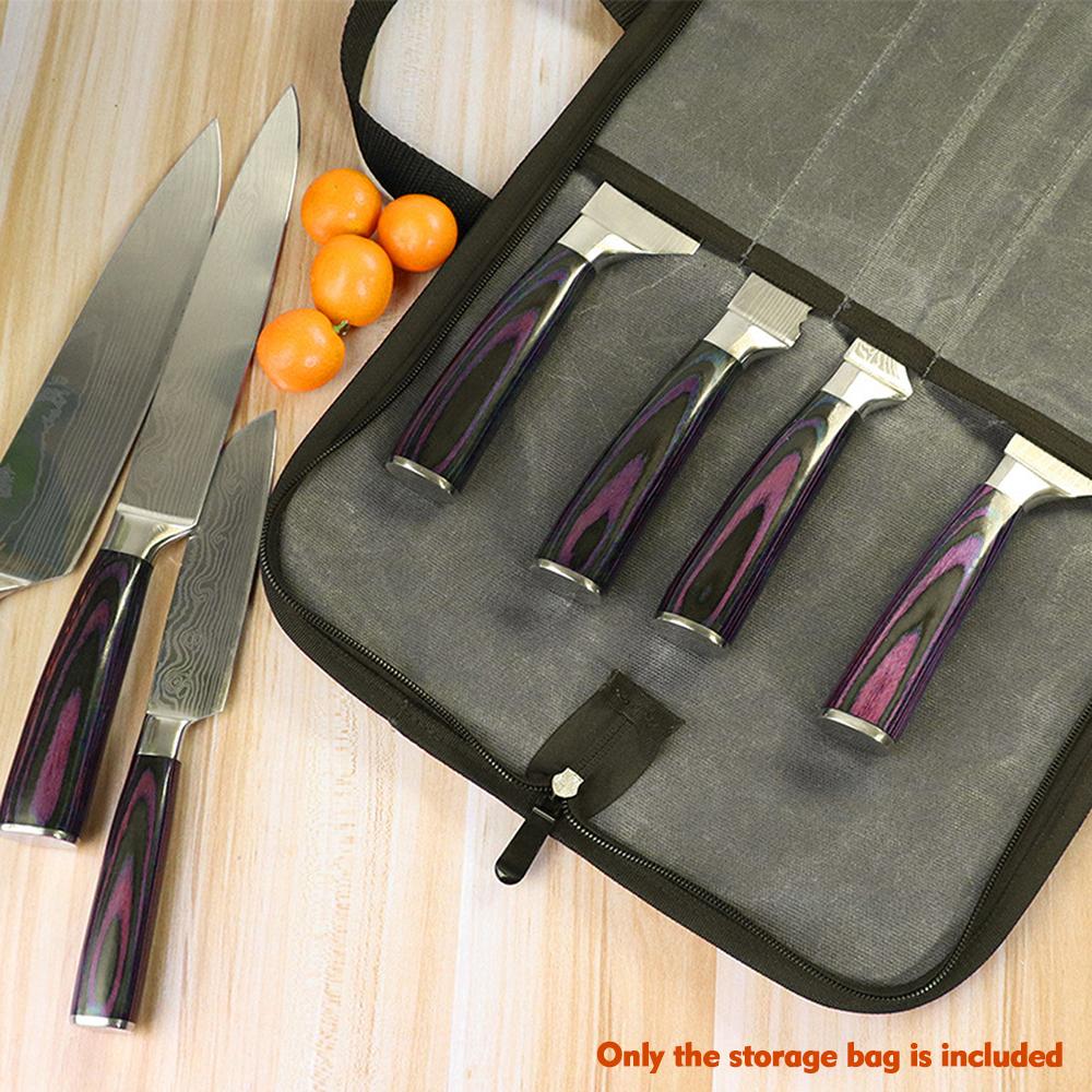 Knife Case(4 Slots), Canvas Chef"s Knife Roll Bag with Durable Handles, Portable Waterproof Knife