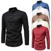 Men’s 2025 Slim Fit Stand Collar Solid Long Sleeve Cotton Linen Shirt