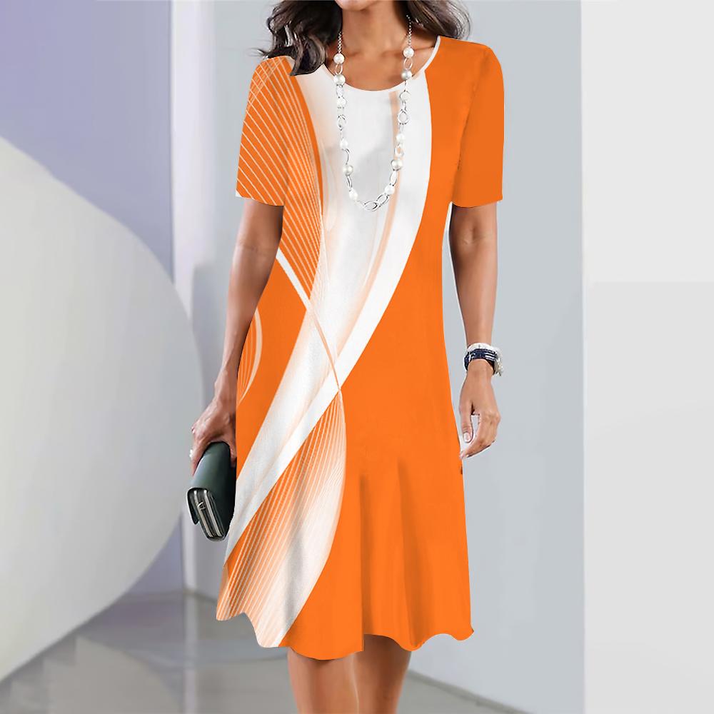 Женские платья 3D Градиент Геометрический принт Короткий рукав Одежда Мода Свободная юбка Летнее Дамское Платье оверсайз для отпуска