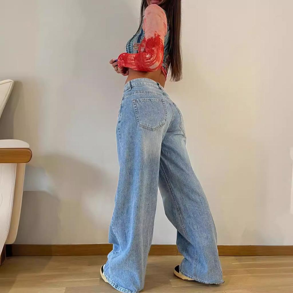 Spring Summer Autumn Women's Jeans Vintage Long Wide Leg Pants Loose Wide Leg Jeans High Waist Trousers