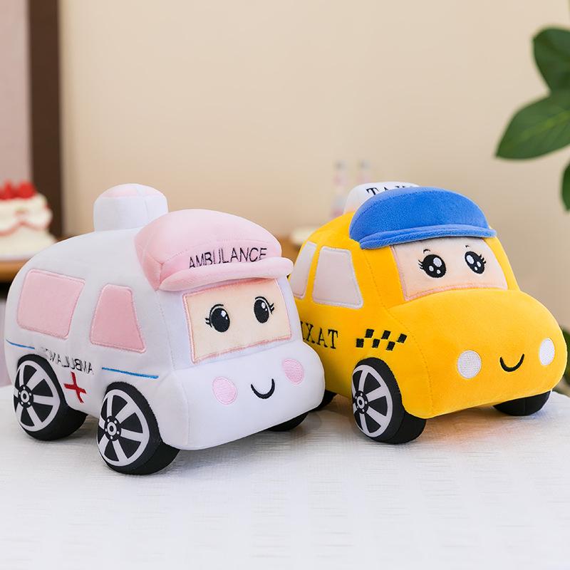 Cute Plush Toy Car: Ambulance, Police, Taxi, Children's Cushion Doll Model