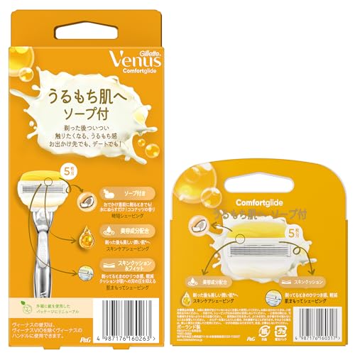 VENUS razor for women with soap, coconut scent, for moist skin, body, 5 replacement blades, Comfort Glide