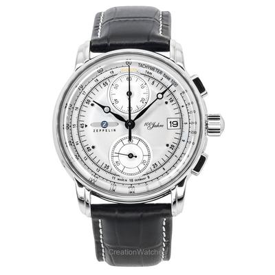 Мужские часы 100 Jahre Chronograph с кожаным ремешком и серебряным циферблатом 86701