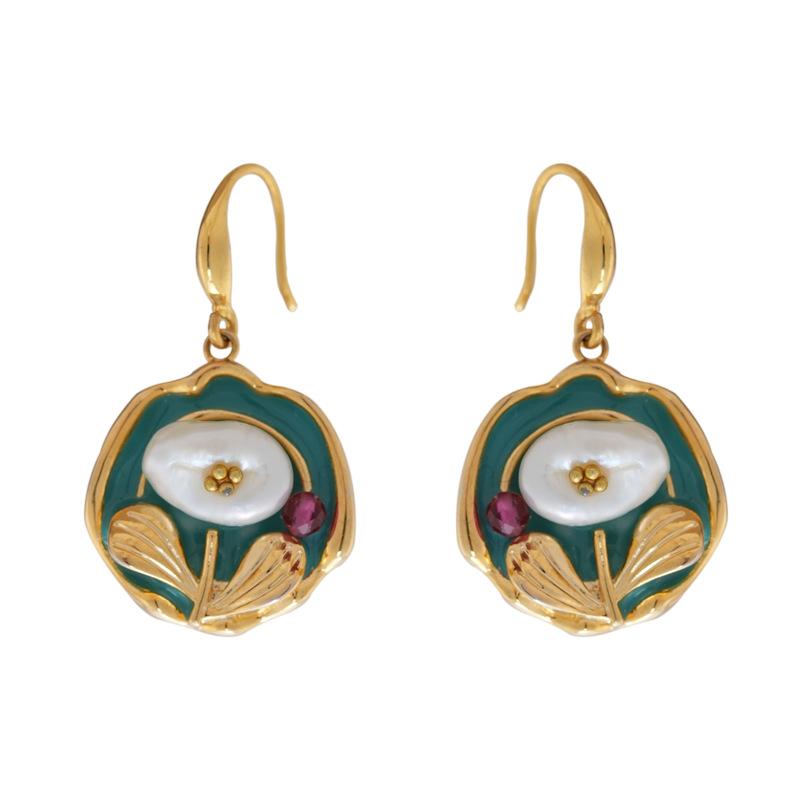 Средневековая масляная живопись Стиль Модный дизайн Серьги Женские ретро High-End Sense Модные капельные серьги Легкие роскошные темпераментные украшения для ушей