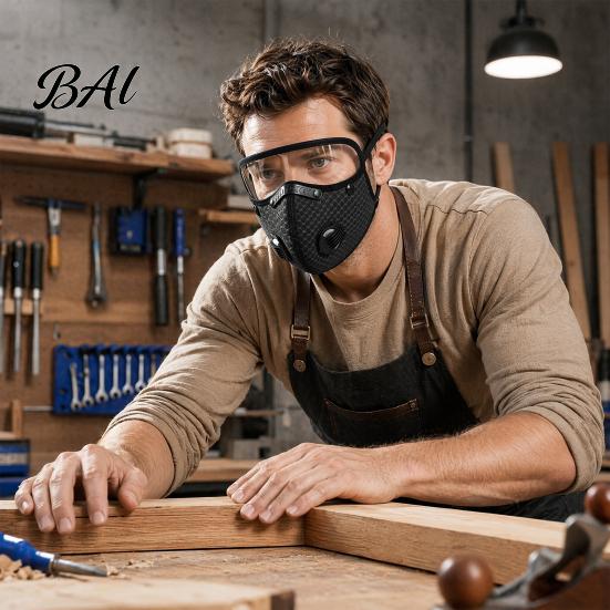 Face Mask with Breathing Valve Cycling Filter & Valve, Reusable Carbon Dust Protection Shield Goggles, Lightweight for Outdoor Motorcycle Riding
