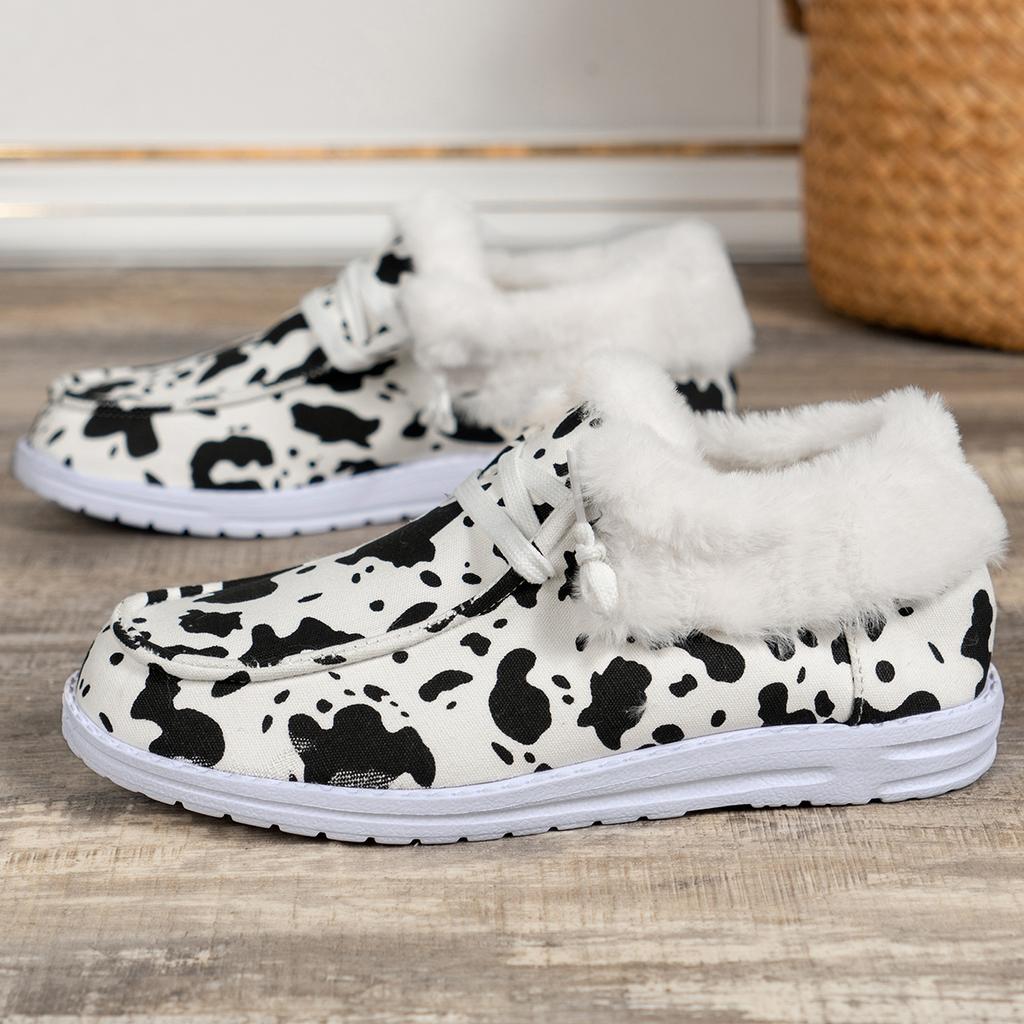 Женские зимние ботинки с плюшевой подкладкой, с принтом подсолнуха, удобные холщовые туфли без застежек, теплые ботильоны