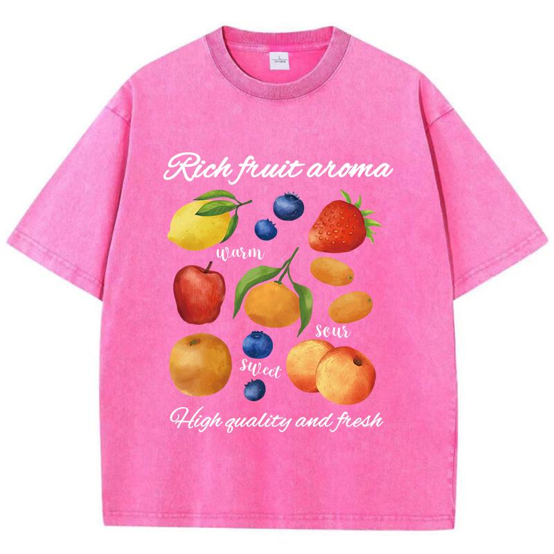 benber vintage Womans Washed T-Shirts Rich Fruit Aroma Printing Short Sleeve Cotton Crewneck Oversize Tops Vintage Female Clothes