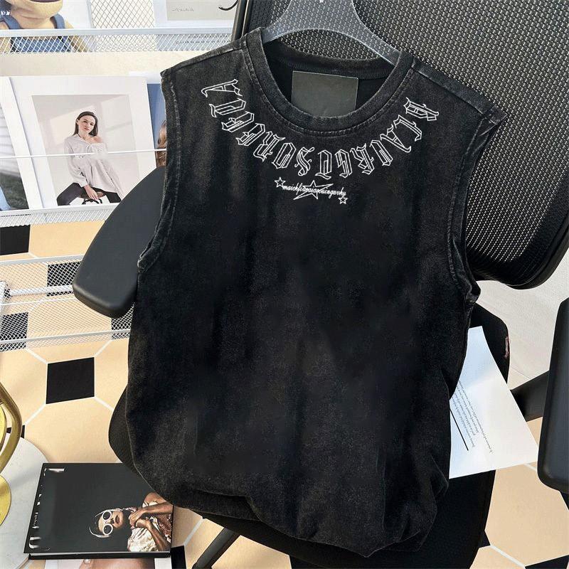 Мужская летняя безрукавка в американском стиле High-Street, стираная, с потертостями, молодежная, повседневная, свободного кроя, футболка