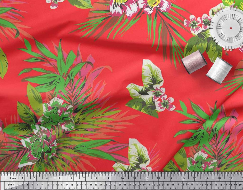 Soimoi Хлопчатобумажный батист с листьями и цветочным принтом лилии, метр швейной ткани, 42 дюйма