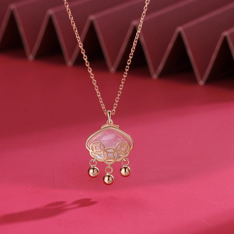 Удача, безопасный замок, ожерелье из халцедона, женский замок долголетия, колокольчик, нишевый дизайн, модная цепочка для свитера с характером