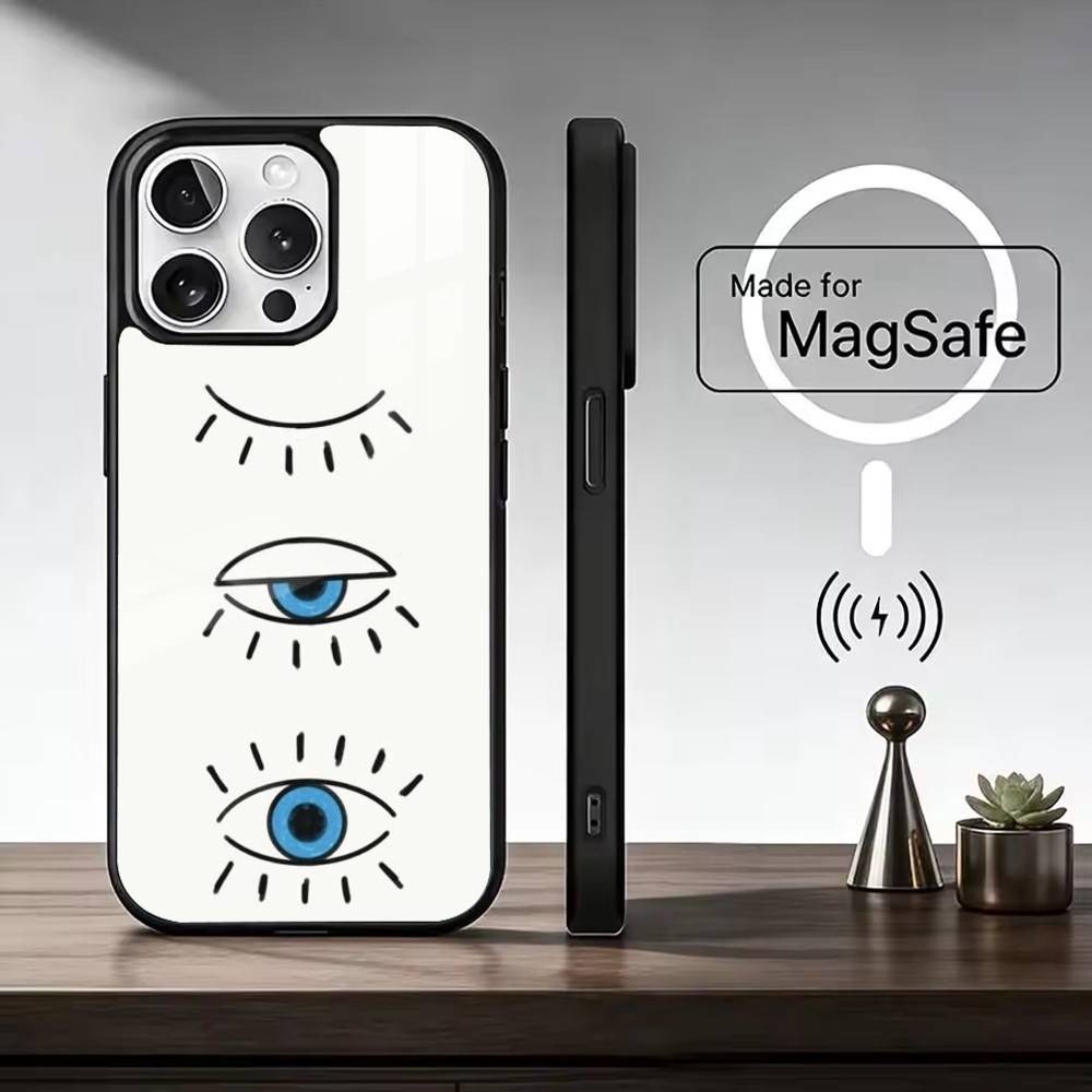 Чехол для телефона с принтом Синий Глаз Удачи и Сглаза Для iPhone17,16,15,14,13,12,11 Plus,Pro Max Магнитный Для Magsafe Беспроводной Зарядки