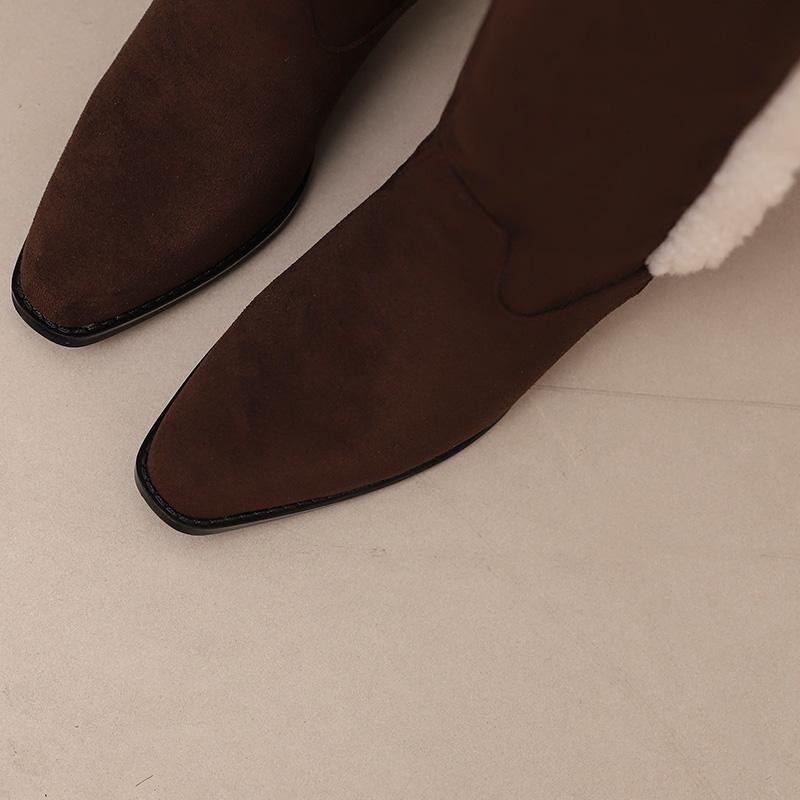 Women's Low-heeled Boots Autumn and Winter New Comfortable and Warm Thick-heeled Large-size Plush Medium Boots