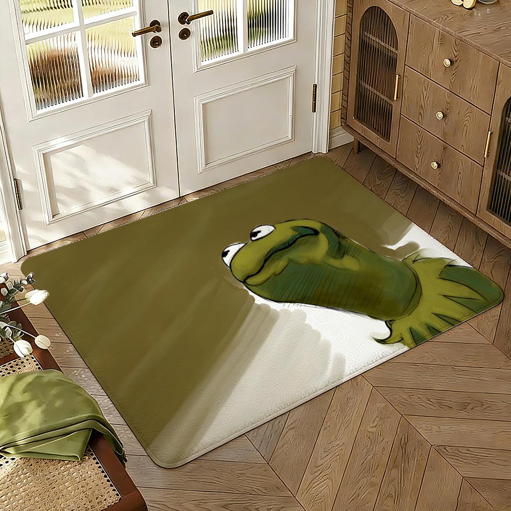 Funny Animal and Frog Kermit Floor Mat Soft Thickened Absorbent Non-Slip Bedroom Living Room Door Mat Home Decor Flannel Rugs