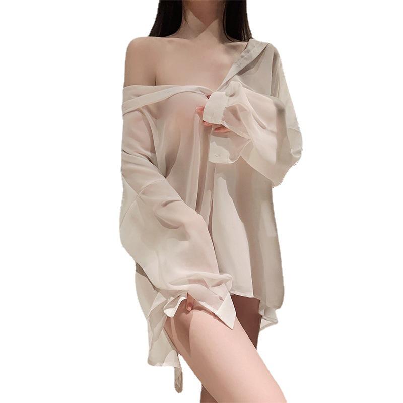 Комплект нижнего белья большого размера в стиле бойфренда с открытой спиной и прозрачной рубашкой