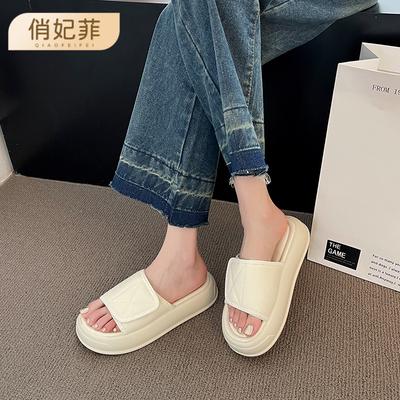 Шлепанцы на толстой подошве на липучке для женской летней носки, новые шлепанцы-маффины, сандалии на одном слове, прохладный пляж