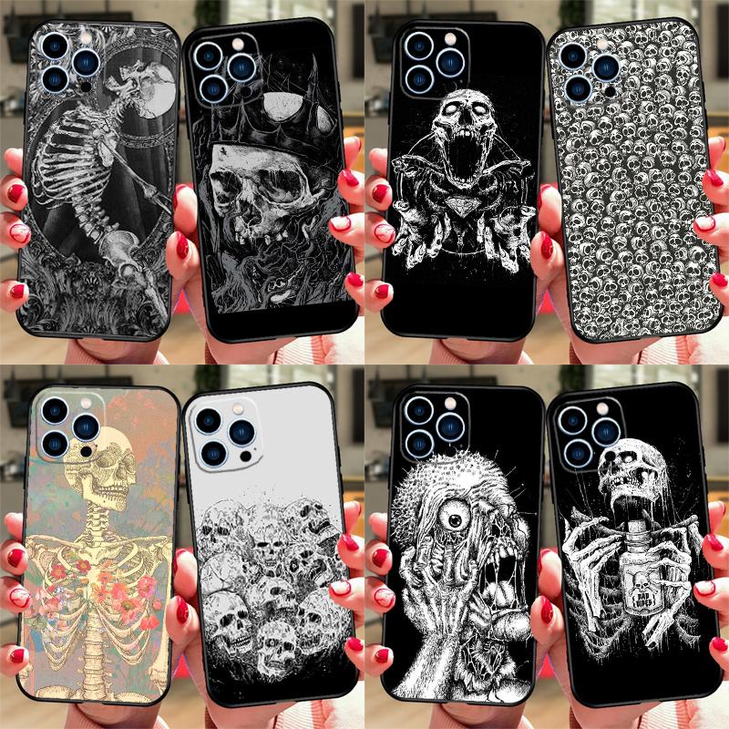 Готический Модный Чехол для Телефона с Черепом Для iPhone 17 Air 16 14 13 12 11 15 Pro Max 13 12 mini 15 16 Plus 16e Чехол Coque