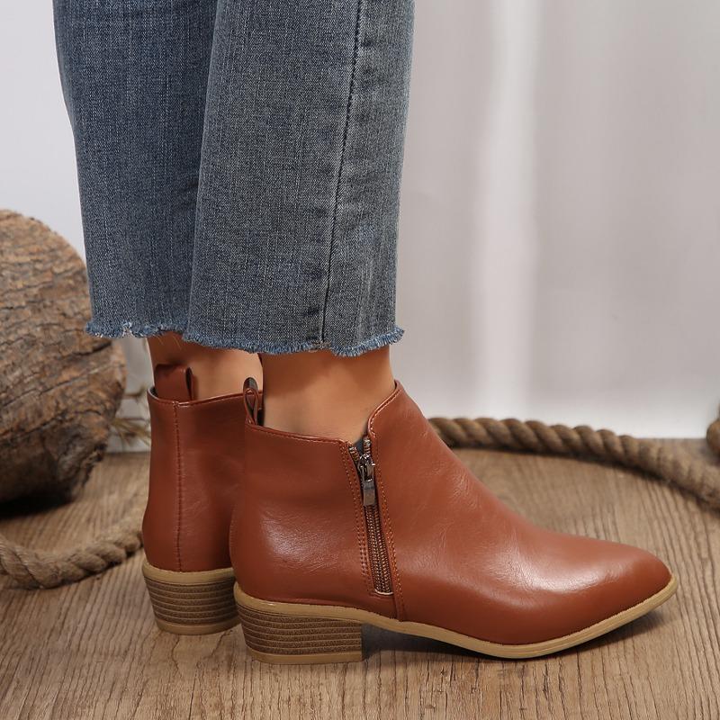 New Autumn and Winter Large Size Women's Boots Side Zipper Martin Boots Short Boots Thick Heel Size 43 Short Boots