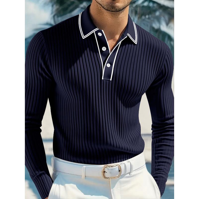 Мужская поло с длинным рукавом в полоску Свободная дышащая Business Casual