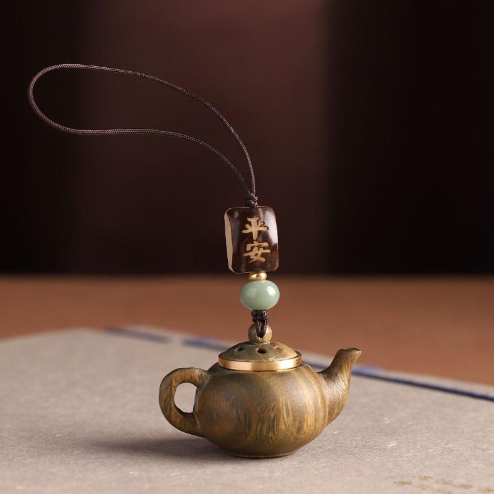 Ornament Little Teapot Keychain Mini Green Sandalwood Phone Chain Carved Teapot Pendant Gifts