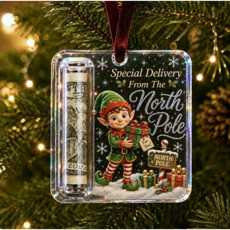 Christmas Money Holder Hanging Ornament Santa Snowman Angel Decoration for Holiday Party Tree Decor 9.9x9.9cm