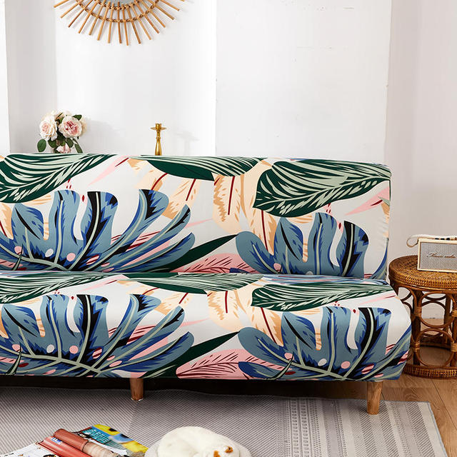 Print Flower Leaf Butterfly Heart Kiss All Without Armless Sofa Bed Cover Elasticity Slip Sofa Covers Pets Living Room Dustproof